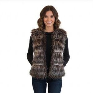 Joana Baraschi Faux Fur Feather Vest Brown Black Ombre Size S